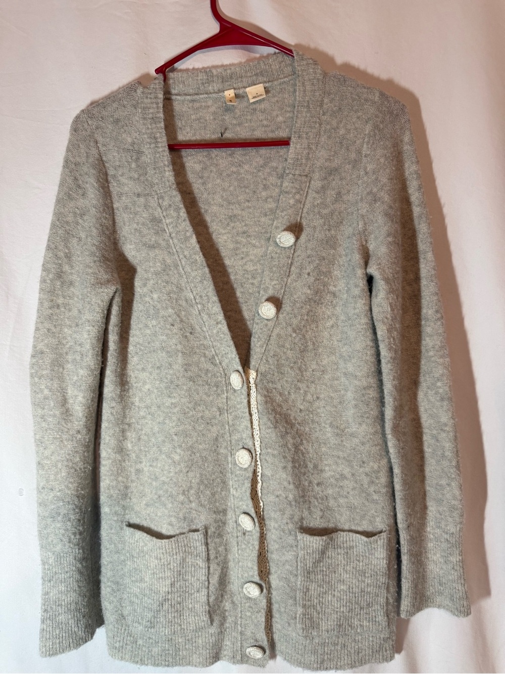 Anthropologie MOTH Gray Wool Alpaca Lace Button Cardigan Sweater Small